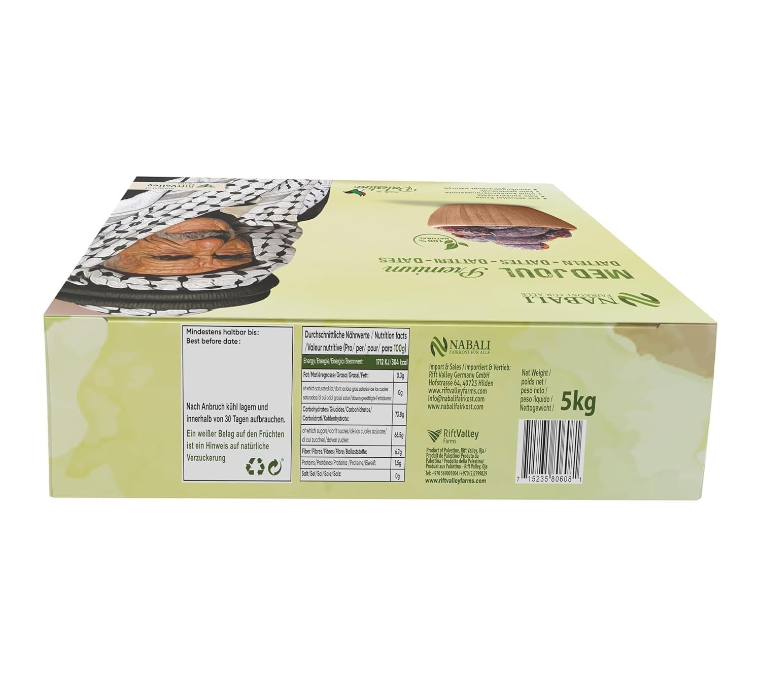 NABALI FAIRKOST FOR ALL Datteri Medjool Medjoul dalla Palestina - 100% naturale vegano aromatico tradizionale fresco e orientale I senza conservanti 5 kg (1 confezione), Piccoli/Medi Prodotti disidratati Naty Shop