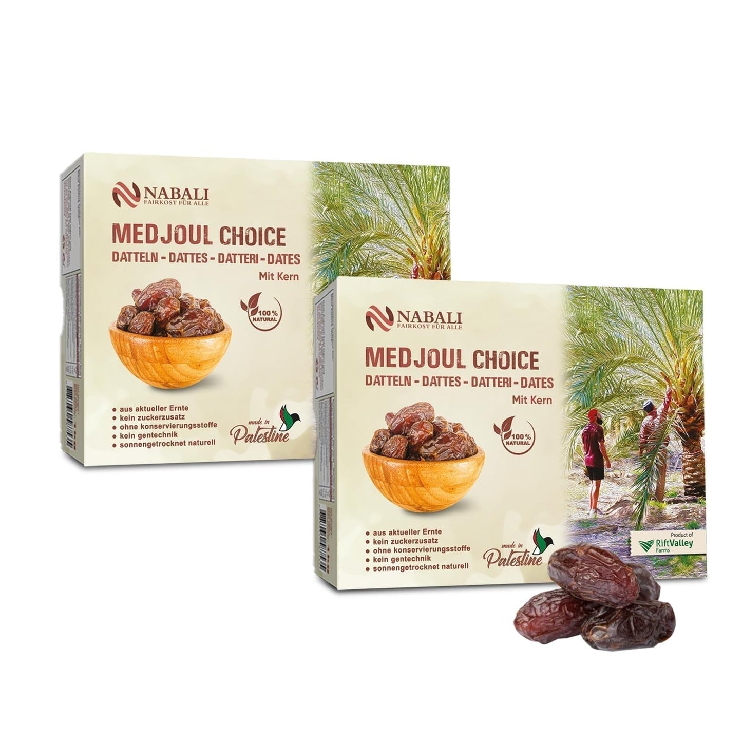 NABALI FAIRKOST FOR ALL Medjoul - Datteri Medjool Scelta I - 100% naturali aromatici freschi orientali morbidi I dolci come il miele e caramellati I Origine: Palestina I (1x1KG) Prodotti disidratati Naty Shop 2 kg (1 confezione)