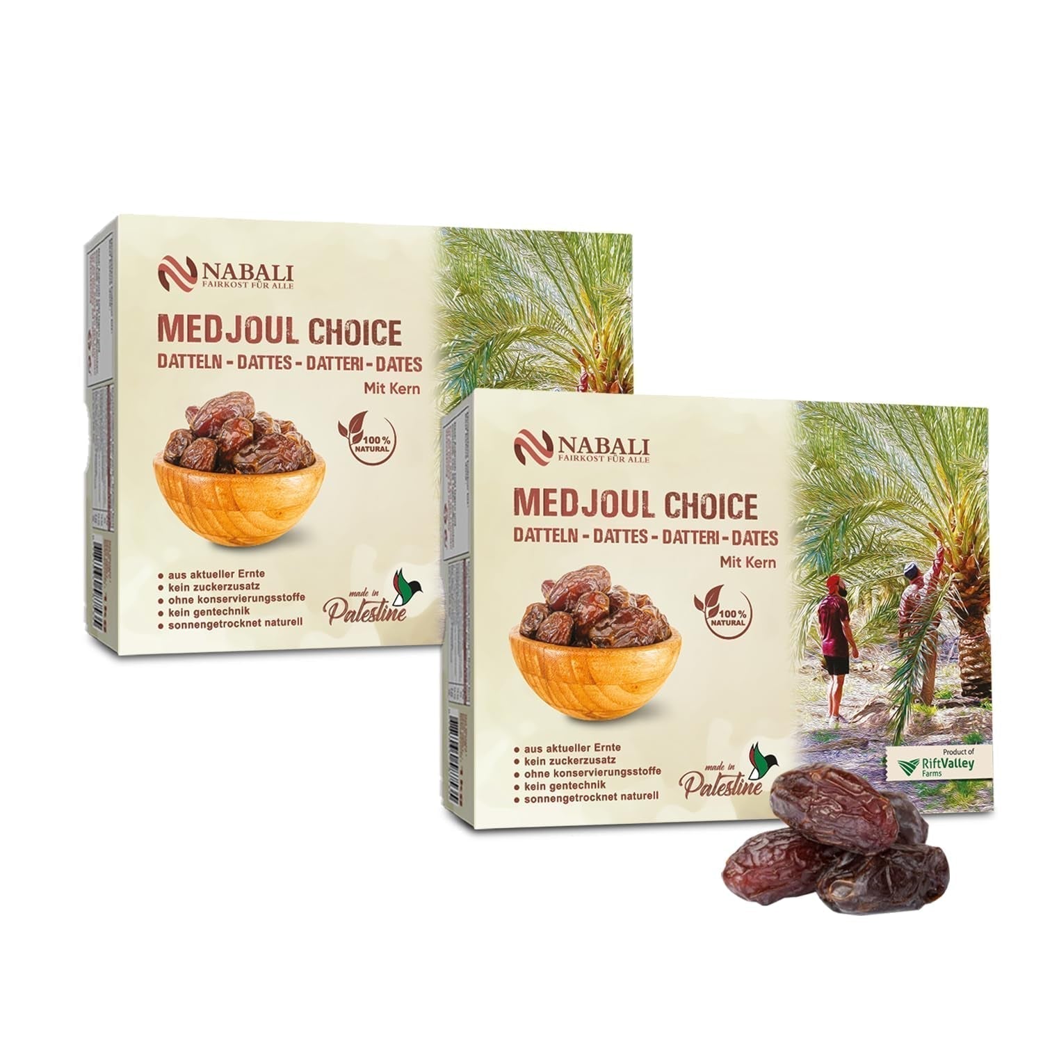 NABALI FAIRKOST FOR ALL Medjoul - Datteri Medjool Scelta I - 100% naturali aromatici freschi orientali morbidi I dolci come il miele e caramellati I Origine: Palestina I (1x1KG) Prodotti disidratati Naty Shop 2 kg (1 confezione)