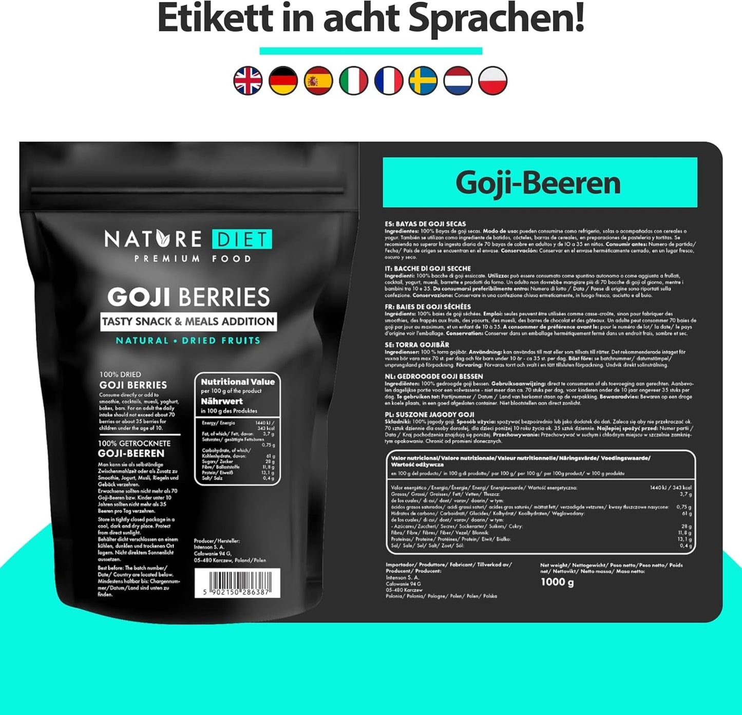 Nature Diet - Bacche di Goji 1000 g | Bacche secche | Snack salutare Naty Shop prodotti disidratati