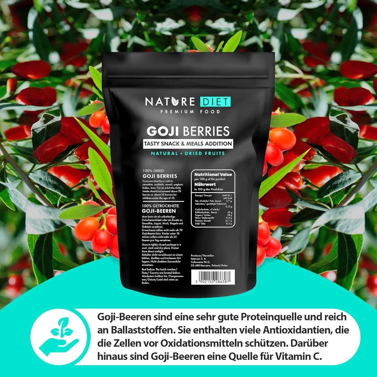 Nature Diet - Bacche di Goji 1000 g | Bacche secche | Snack salutare Naty Shop prodotti disidratati
