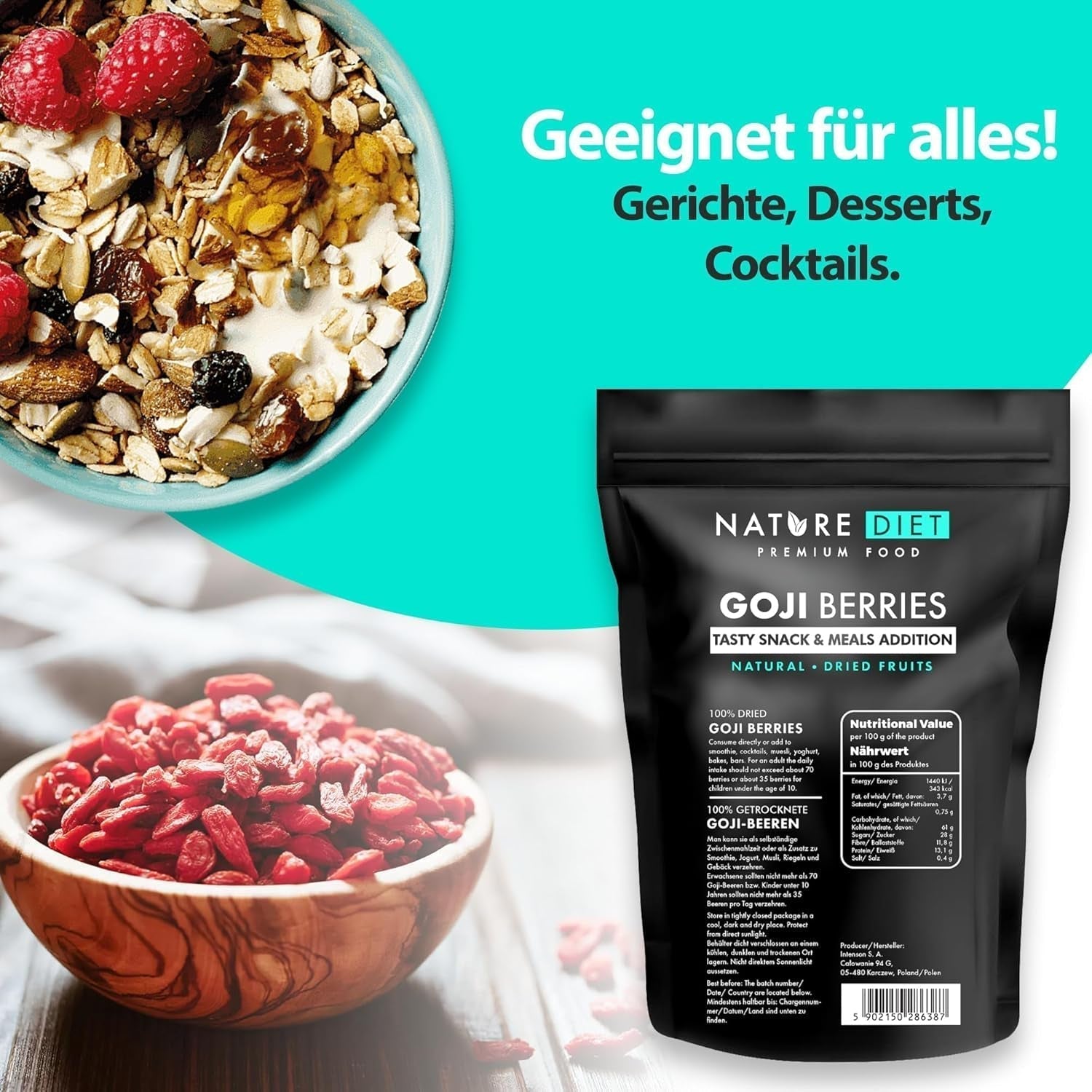 Nature Diet - Bacche di Goji 1000 g | Bacche secche | Snack salutare Naty Shop prodotti disidratati