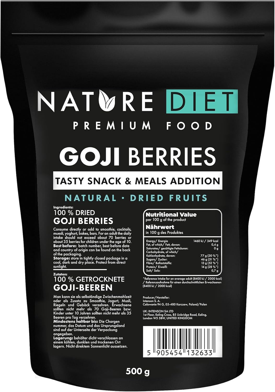 Nature Diet - Bacche di Goji 1000 g | Bacche secche | Snack salutare Naty Shop prodotti disidratati 500G