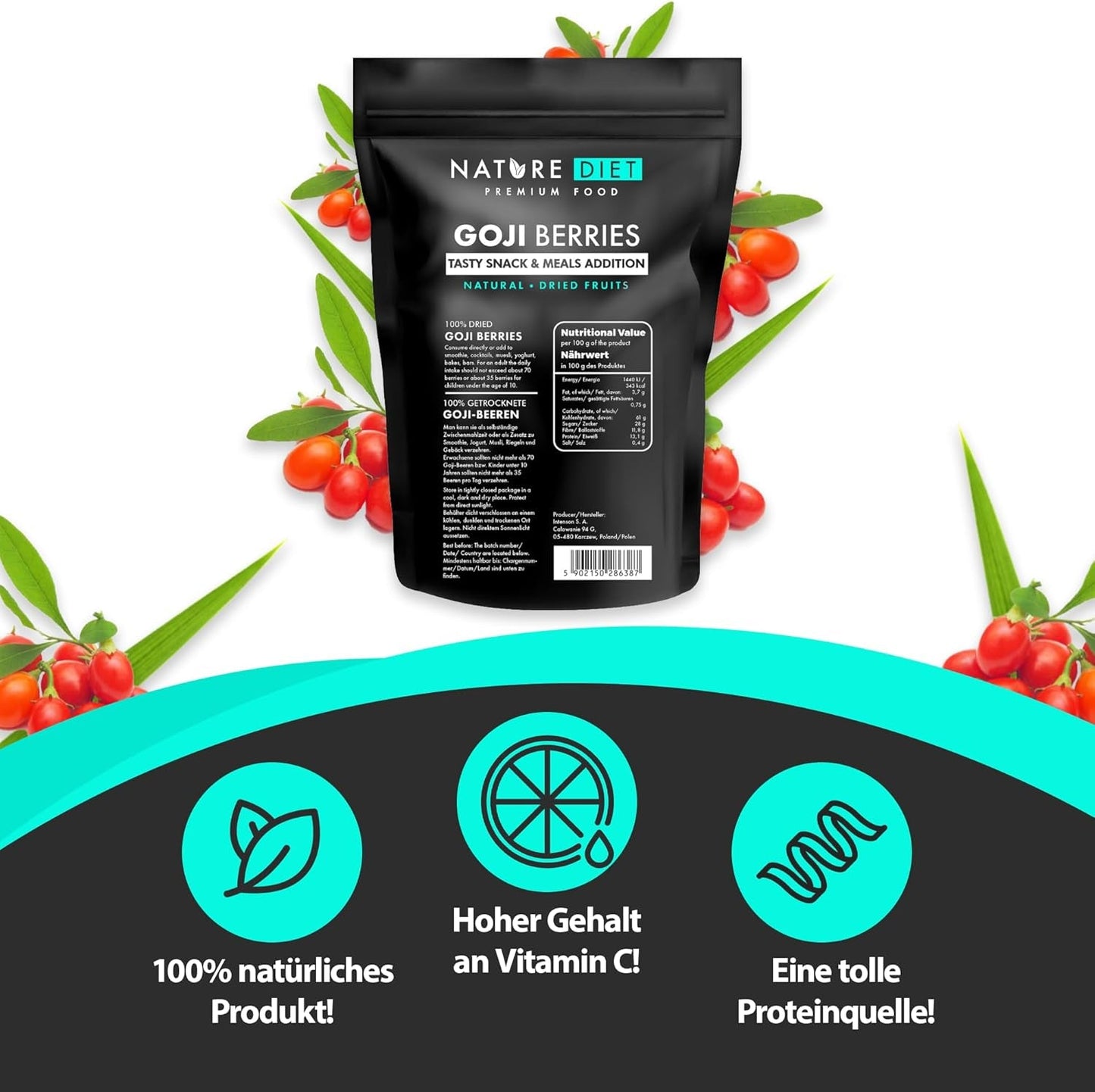 Nature Diet - Bacche di Goji 1000 g | Bacche secche | Snack salutare Naty Shop prodotti disidratati