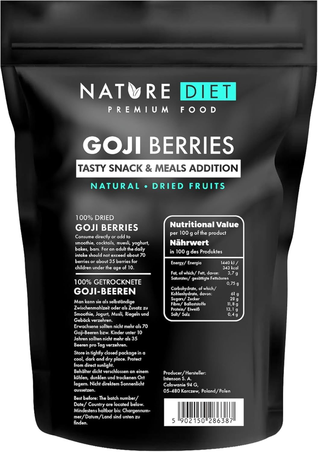 Nature Diet - Bacche di Goji 1000 g | Bacche secche | Snack salutare Prodotti disidratati Naty Shop 1 kg (1 confezione)