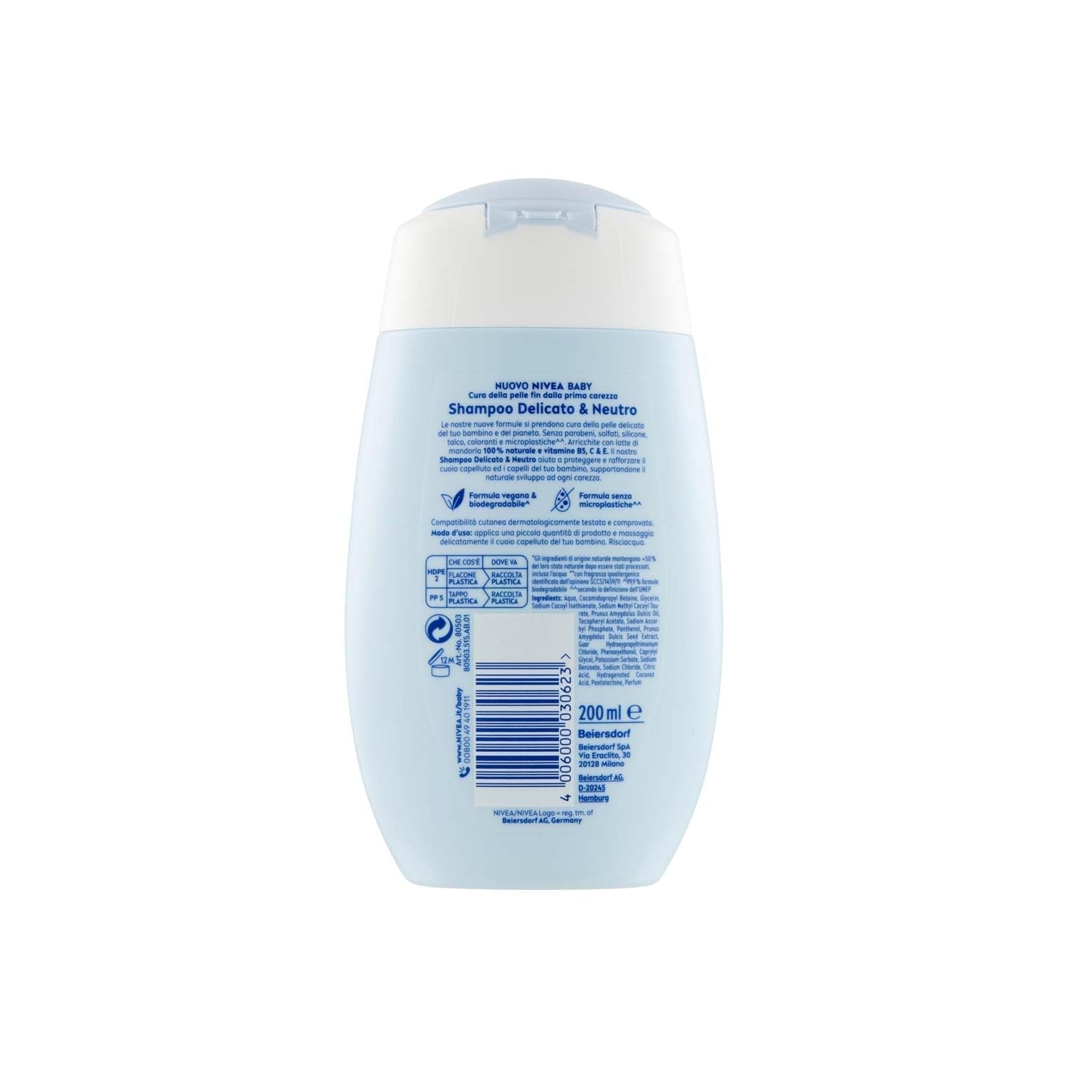 NIVEA BABY Shampoo Delicato e Neutro 200 ml - Con protezione antistrappo, senza solfati, per capelli morbidi e districati Bambini - Bagno e Cura della Pelle Naty Shop
