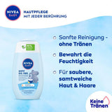 NIVEA BABY bagno&shampoo testa-piedi, shampoo vegano delicato per pelle e capelli dei bambini con olio di mandorle, gel doccia rilassante con formula ipoallergenica senza parabeni e microplastiche (200 ml) Bambini - Bagno e Cura della Pelle Naty Shop