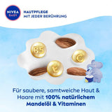 NIVEA BABY bagno&shampoo testa-piedi, shampoo vegano delicato per pelle e capelli dei bambini con olio di mandorle, gel doccia rilassante con formula ipoallergenica senza parabeni e microplastiche (200 ml) Bambini - Bagno e Cura della Pelle Naty Shop