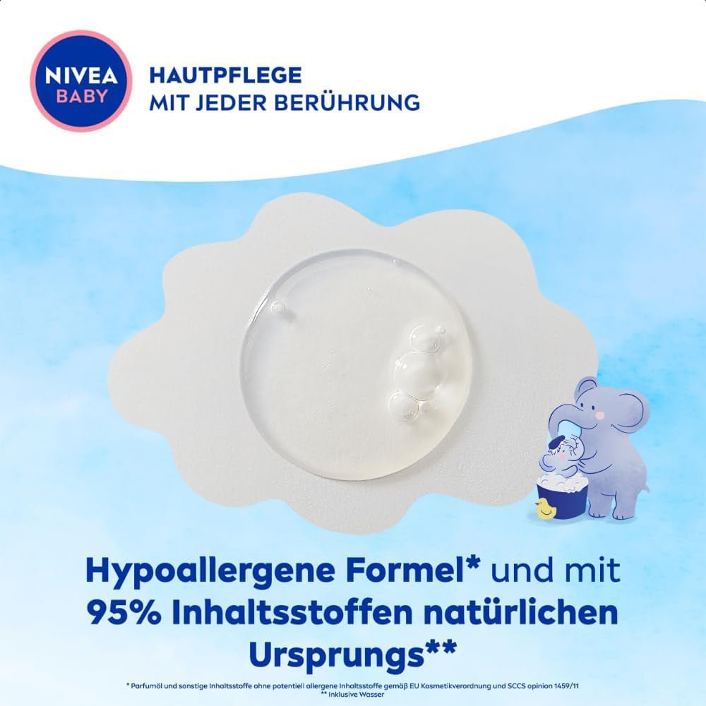 NIVEA BABY bagno&shampoo testa-piedi, shampoo vegano delicato per pelle e capelli dei bambini con olio di mandorle, gel doccia rilassante con formula ipoallergenica senza parabeni e microplastiche (200 ml) Bambini - Bagno e Cura della Pelle Naty Shop