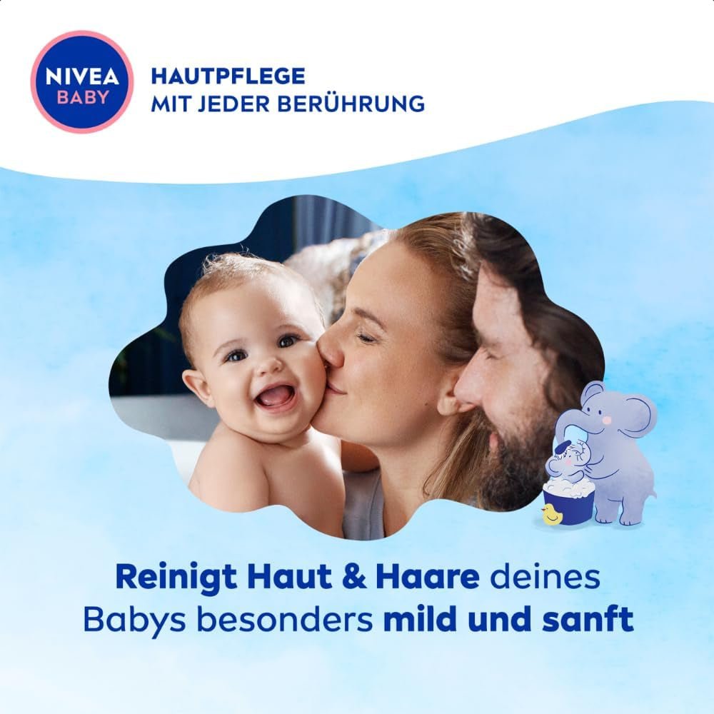 NIVEA BABY bagno&shampoo testa-piedi, shampoo vegano delicato per pelle e capelli dei bambini con olio di mandorle, gel doccia rilassante con formula ipoallergenica senza parabeni e microplastiche (200 ml) Bambini - Bagno e Cura della Pelle Naty Shop