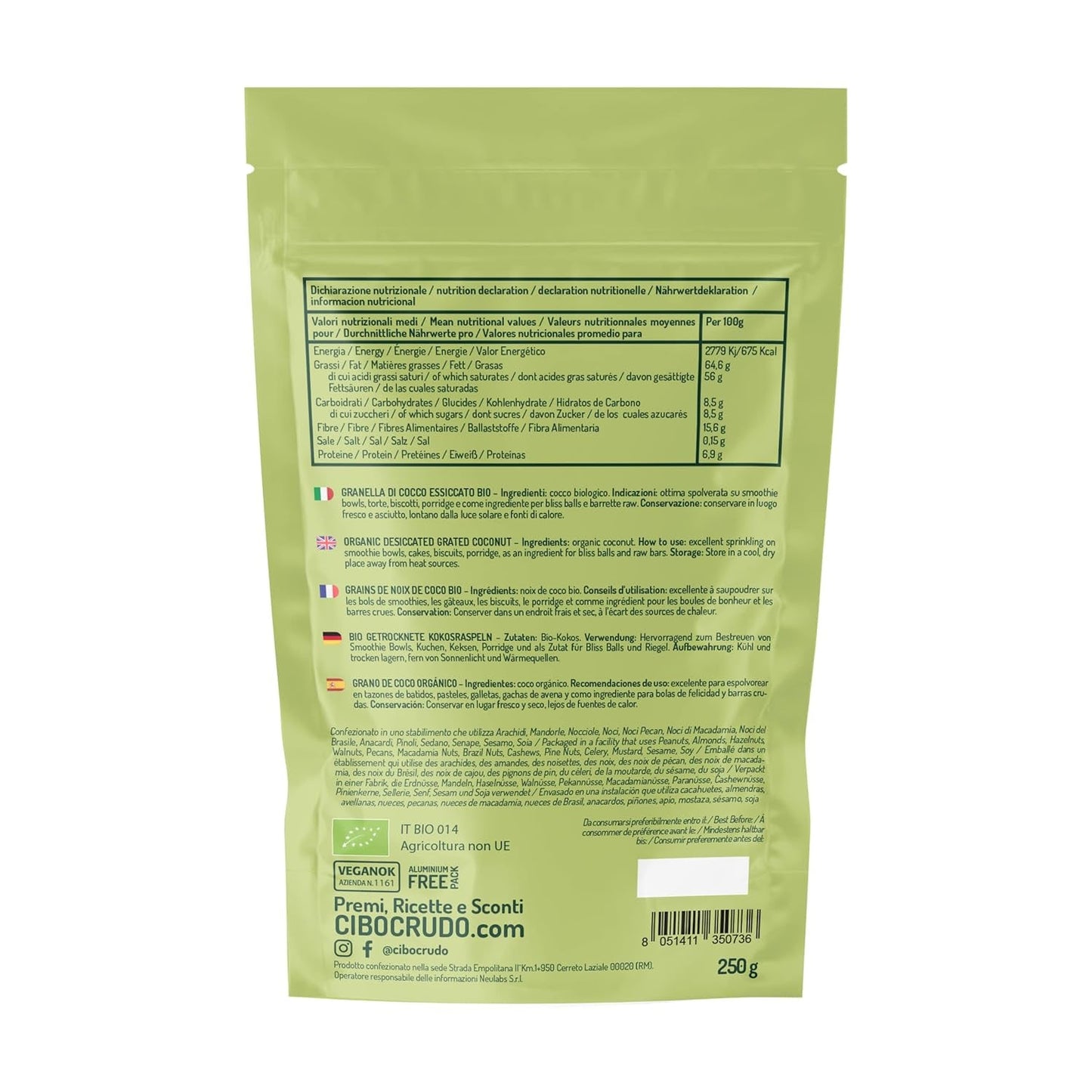 Cocco biologico grattugiato - 200g. Scaglie di cocco essiccate Non zuccherate e secche. Scaglie di cocco. Scaglie di cocco essiccate al sole. Ottimi come snack e per ricette dolci Naty Shop Prodotti Disidratati