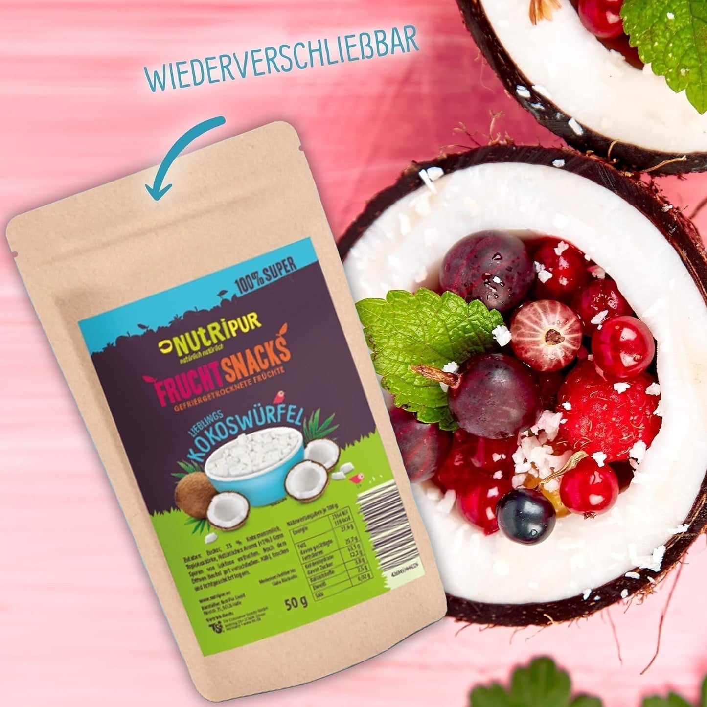 Cocco liofilizzato: 50g frutta liofilizzata - dolci vegani cubetti di cocco zuccherato - frutta essiccata naturalmente da NutriPur Prodotti disidratati Naty Shop