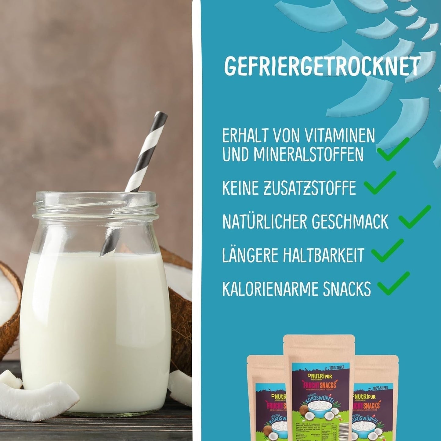 Cocco liofilizzato: 50g frutta liofilizzata - dolci vegani cubetti di cocco zuccherato - frutta essiccata naturalmente da NutriPur Prodotti disidratati Naty Shop