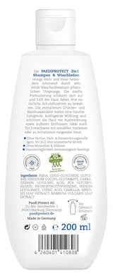 PAEDIPROTECT 2in1 shampoo e lozione lavante per neonati e bambini 200 ml, detersione delicata e capelli senza profumo e microplastiche, il bagnoschiuma idrata la pelle secca e sensibile, anche degli adulti Bambini - Bagno e Cura della Pelle Naty Shop
