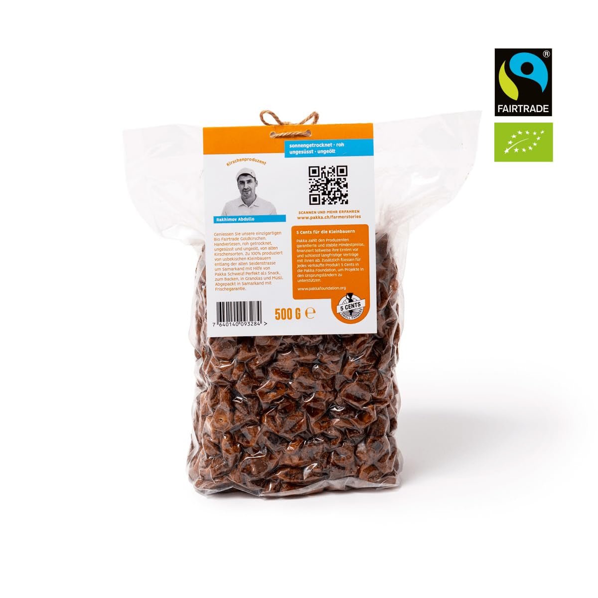 PAKKA - Ciliegie dorate biologiche del commercio equo e solidale essiccate al sole 500 g, ciliegie gialle raccolte selvatiche, senza semi, non zuccherate, direttamente da piccoli agricoltori di Samarcanda, Uzbekistan, vegane, 500 g (1 confezione) Naty Shop Prodotti disidratati