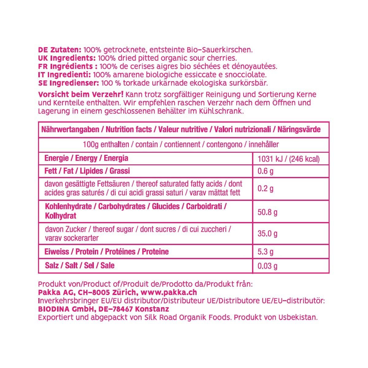 PAKKA - Ciliegie del commercio equo e solidale essiccate al sole 750g, Ciliegie biologiche raccolte selvatiche, non zuccherate, non zuccherate direttamente da piccoli agricoltori di Samarcanda, Uzbekistan, Vegan, 750g Naty Shop Prodotti disidratati