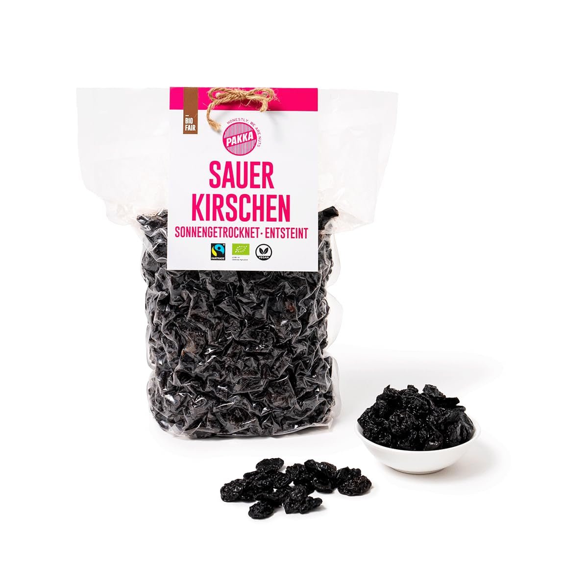 PAKKA - Ciliegie biologiche del commercio equo e solidale essiccate al sole 750 g, ciliegie biologiche raccolte selvatiche, senza semi, non zuccherate direttamente da piccoli agricoltori di Samarcanda, Uzbekistan, vegane, 750 g Naty Shop Prodotti disidratati variante 1: 750 g (1 confezione)