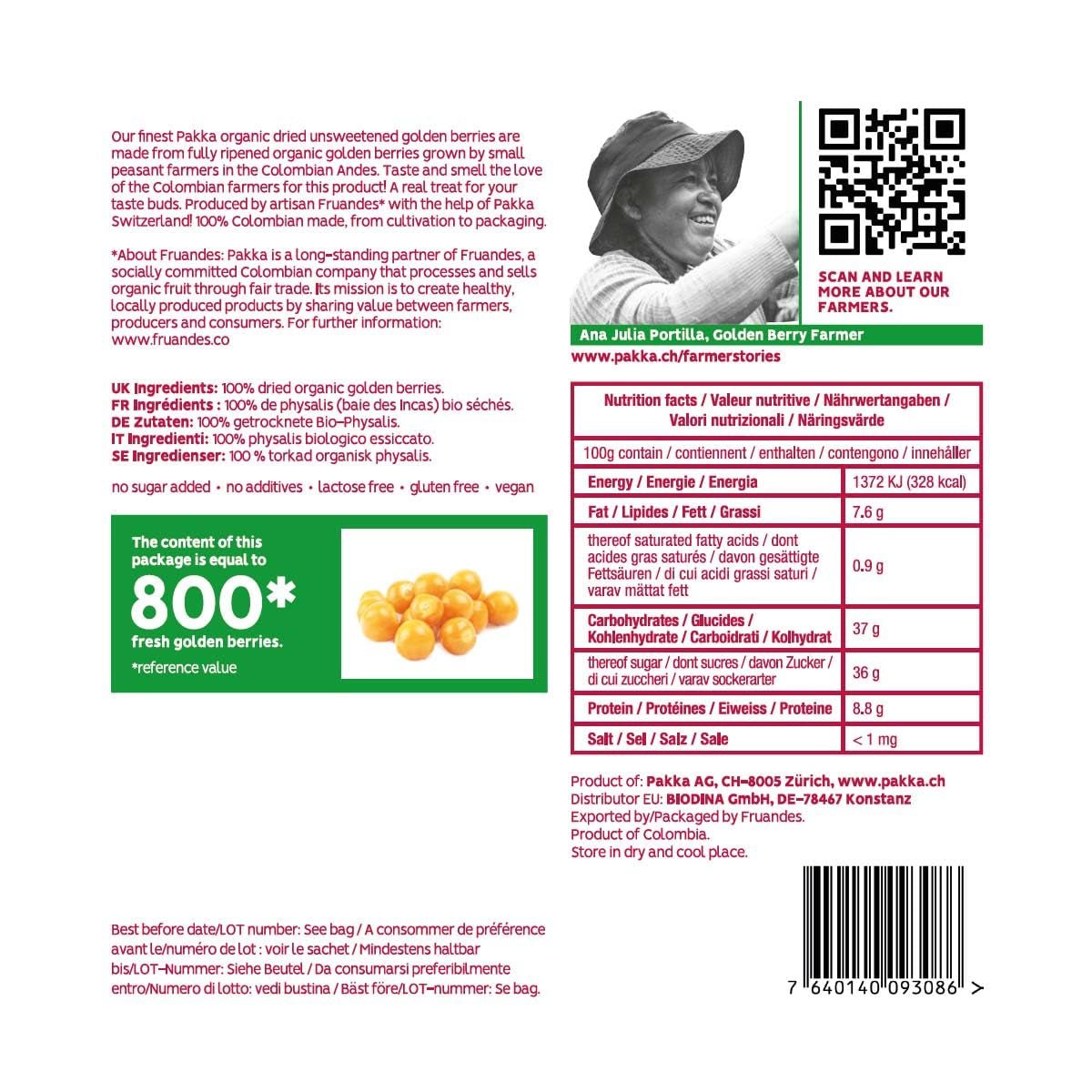 PAKKA Physalis biologico del commercio equo e solidale 1kg, olivello spinoso biologico e del commercio equo e solidale essiccato, non zuccherato, non solforato, prodotto e imbottigliato direttamente dal produttore in Colombia, vegano 1000g (1 confezione) Prodotti disidratati Naty Shop