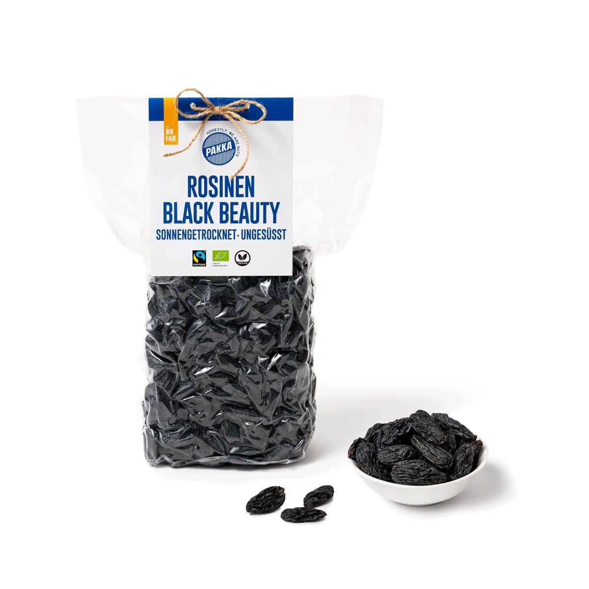 PAKKA - Uva passa biologica Fairtrade Black Beauty 600gr, uva nera biologica, senza semi, essiccata al sole, senza olio, quindi appiccicosa, non solforata, direttamente da piccoli agricoltori di Samarcanda in Uzbekistan Prodotti disidratati Naty Shop Variante 1: 600 G (confezione da 1)