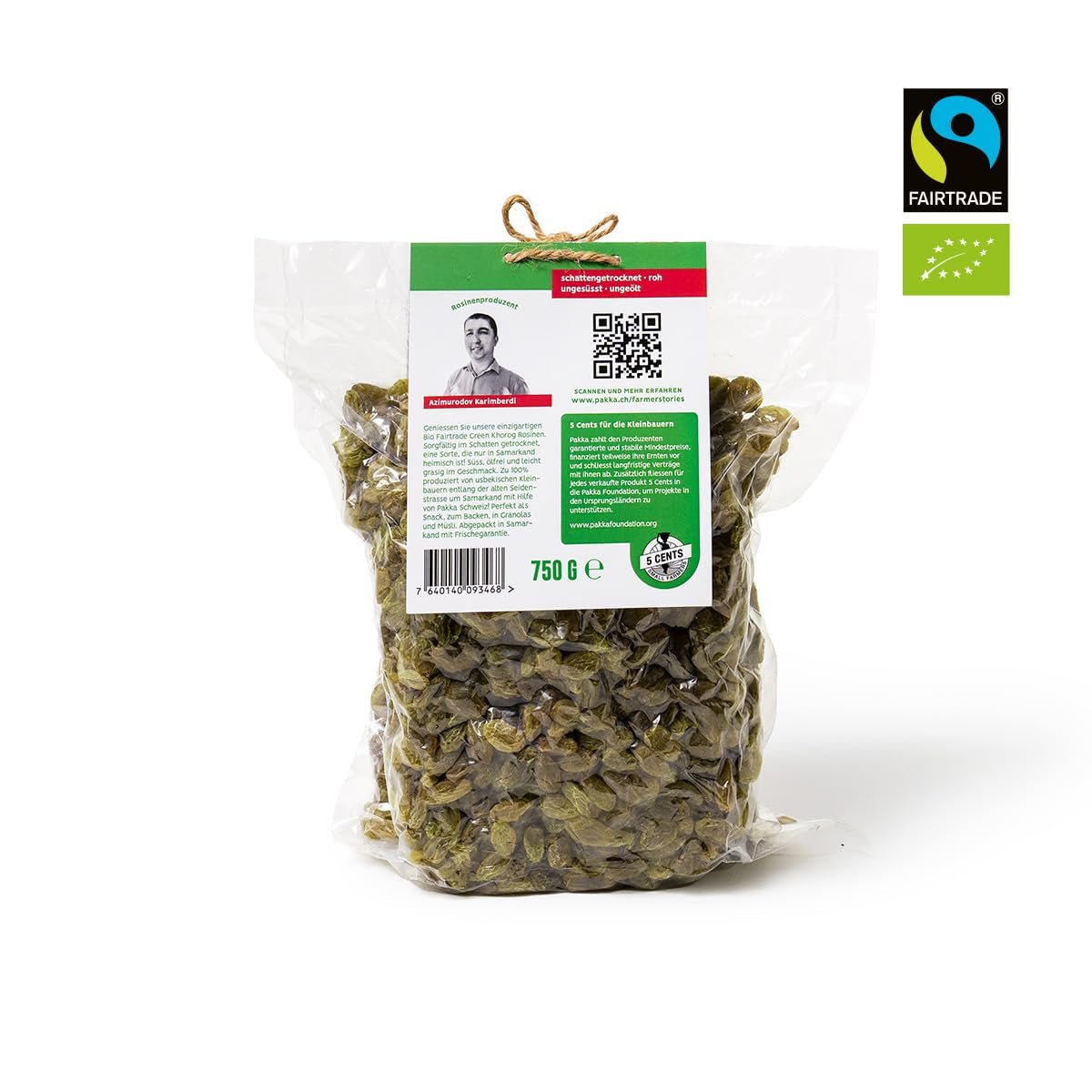 PAKKA - Uva passa Khorog verde del commercio equo e solidale 750 g, biologica e del commercio equo e solidale, senza semi, essiccata all'ombra, senza olio, molto appiccicosa, direttamente da piccoli agricoltori di Samarcanda, Uzbekistan, vegana, 750 g Naty Shop Prodotti disidratati