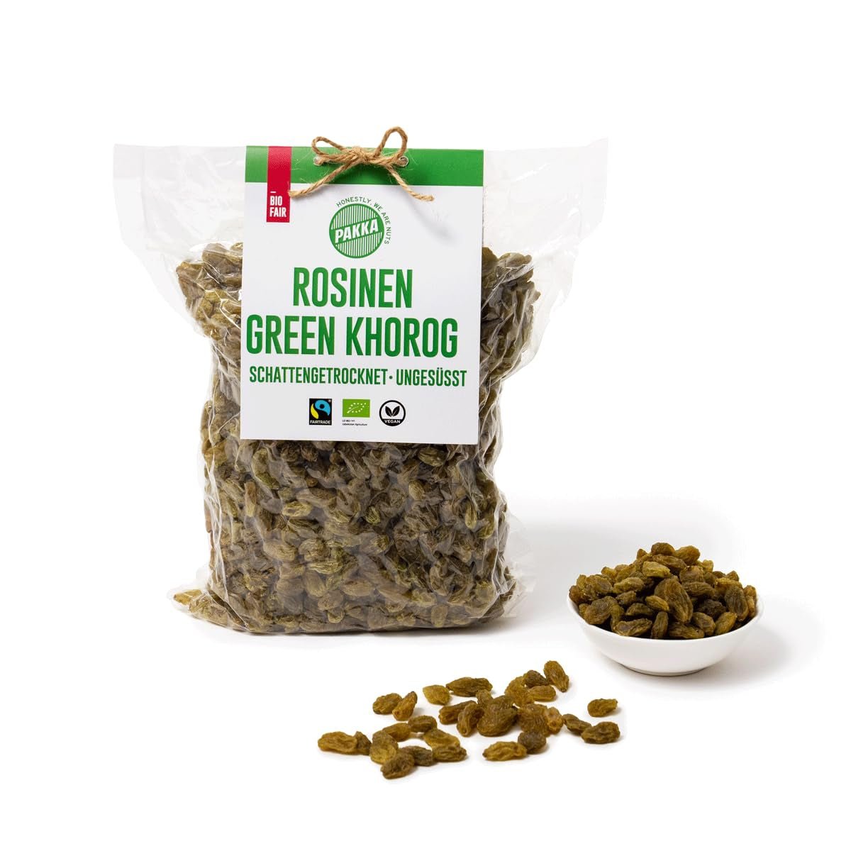 PAKKA - Uvetta biologica Fairtrade Green Khorog 750g, biologica e del commercio equo e solidale, senza semi, essiccata all'ombra, senza olio, quindi appiccicosa, direttamente da piccoli agricoltori di Samarcanda in Uzbekistan, vegana, 750g Naty Shop Prodotti disidratati Variante 1: 750 G (1 confezione)
