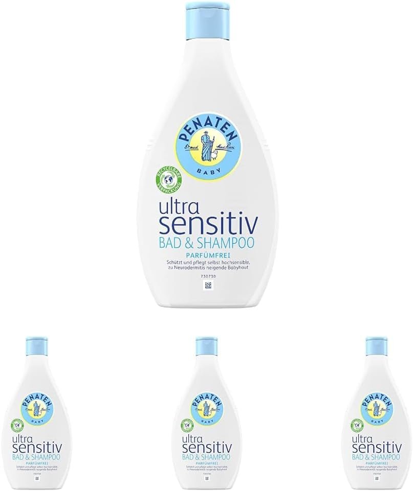 PENATEN Ultra Sensitive Bath & Shampoo (400 ml), bagno e shampoo per neonati particolarmente delicato per la pelle molto sensibile dei neonati soggetta a neurodermite, gel doccia e shampoo per capelli senza profumo e coloranti Bambini - Bagno e cura della pelle Naty Shop 400 Ml (confezione da 4) Gel lavante