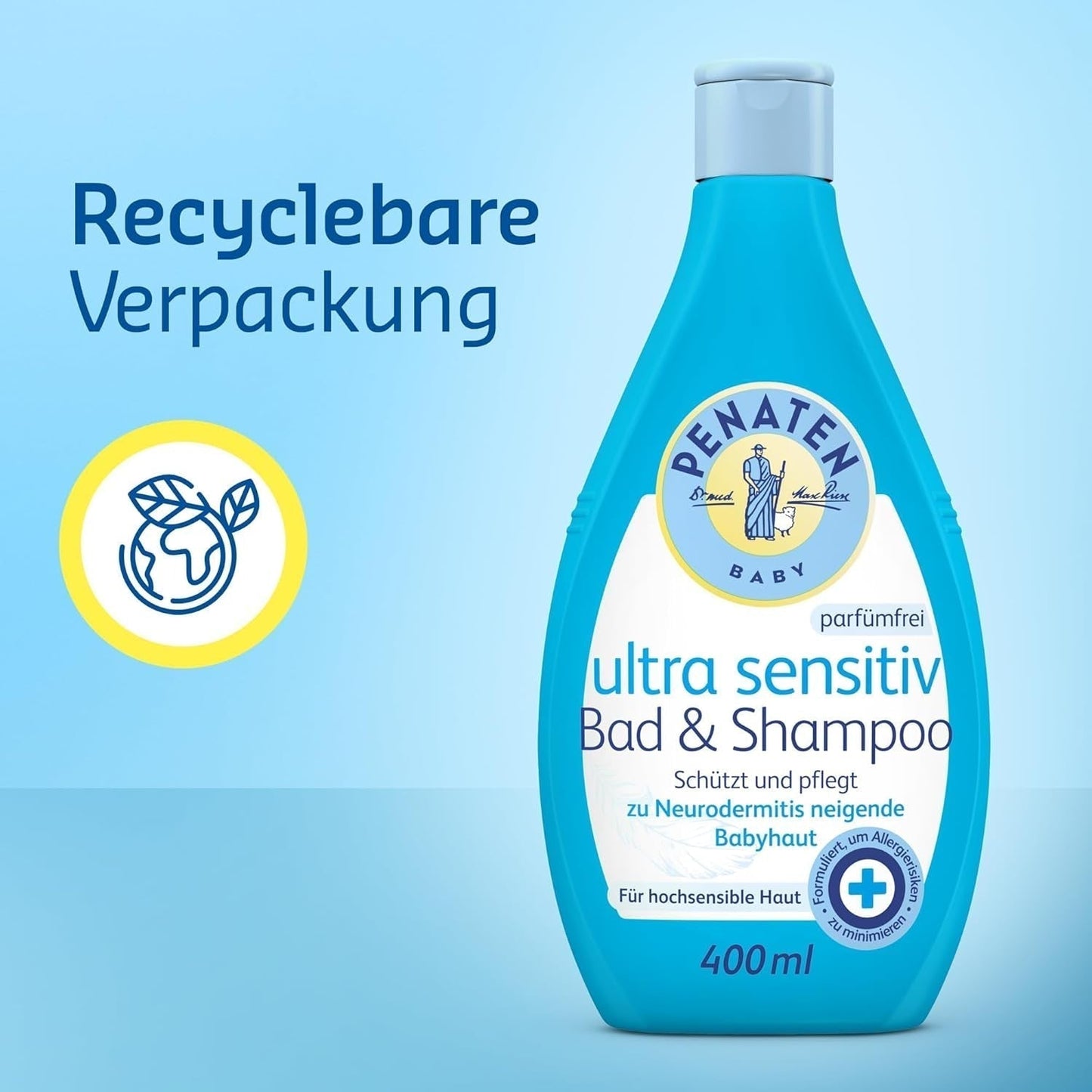 PENATEN Ultra Sensitive Bath & Shampoo (400 ml), bagnetto e shampoo particolarmente delicato per la pelle molto sensibile dei neonati, soggetta a neurodermite, gel doccia e shampoo per capelli senza profumo e coloranti Bambini - Bagno e cura della pelle Naty Shop
