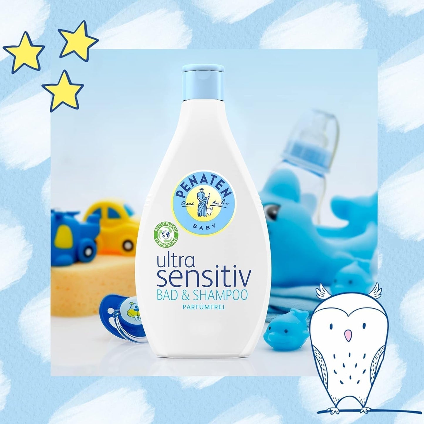 PENATEN Ultra Sensitive Bath & Shampoo (400 ml), bagnetto e shampoo particolarmente delicato per la pelle molto sensibile dei neonati, soggetta a neurodermite, gel doccia e shampoo per capelli senza profumo e coloranti Bambini - Bagno e cura della pelle Naty Shop