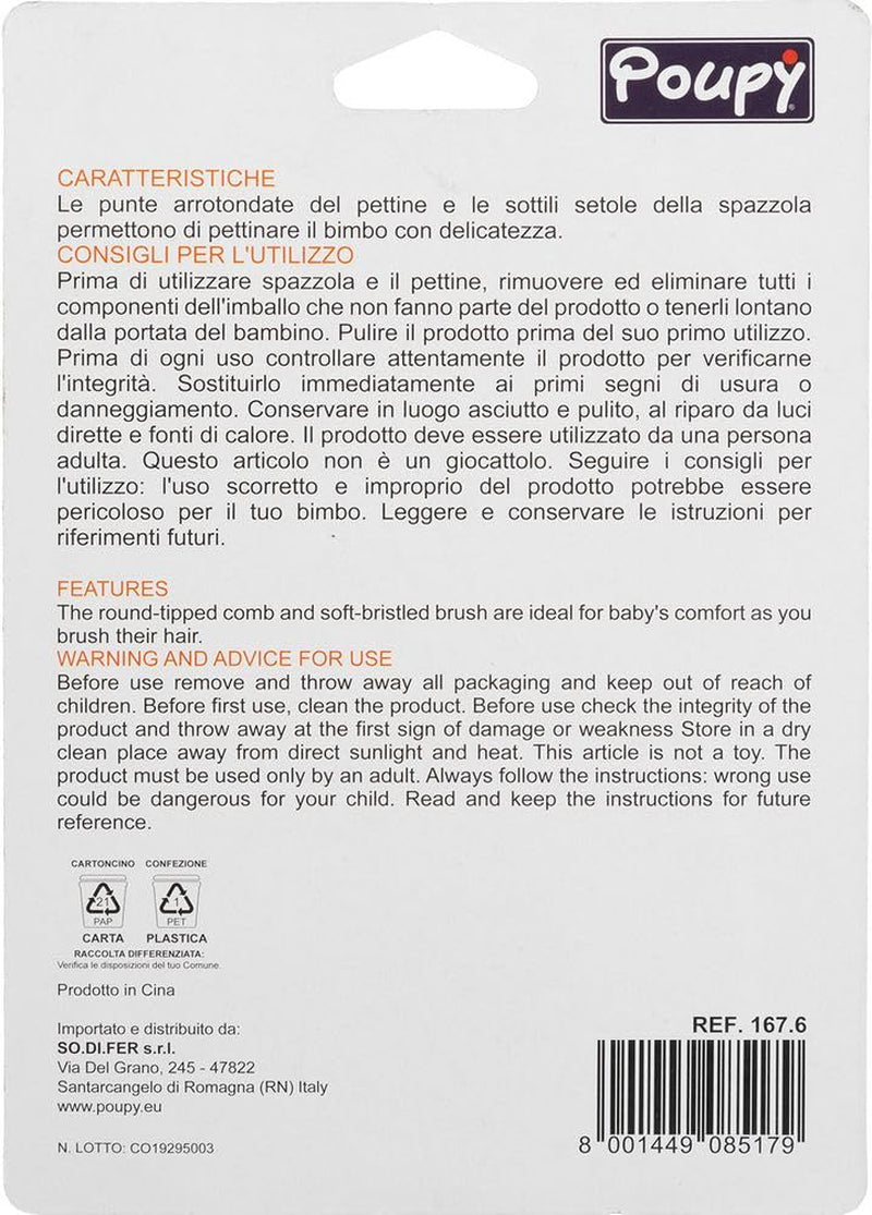 '- Spazzola e pettine in nylon, setole morbide per la pelle sensibile del bambino, punte arrotondate per sicurezza, presa facile grazie ai manici ergonomici, multicolore Bambini - Bagno e Cura della Pelle Naty Shop