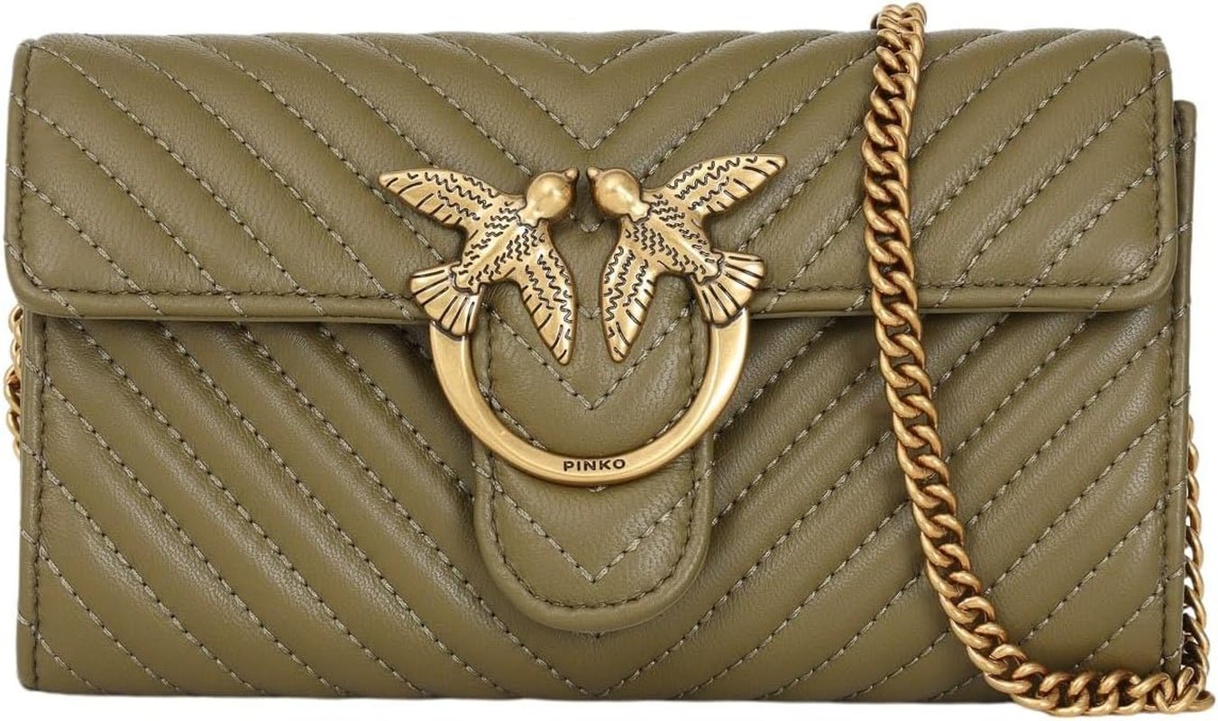 Pinko Portafoglio Donna Love ONE in Nappa di Pecora C SCHAFNAPPA Portafoglio Donna Naty Shop V62Q_Verde Abete-Oro Antico Taglia unica