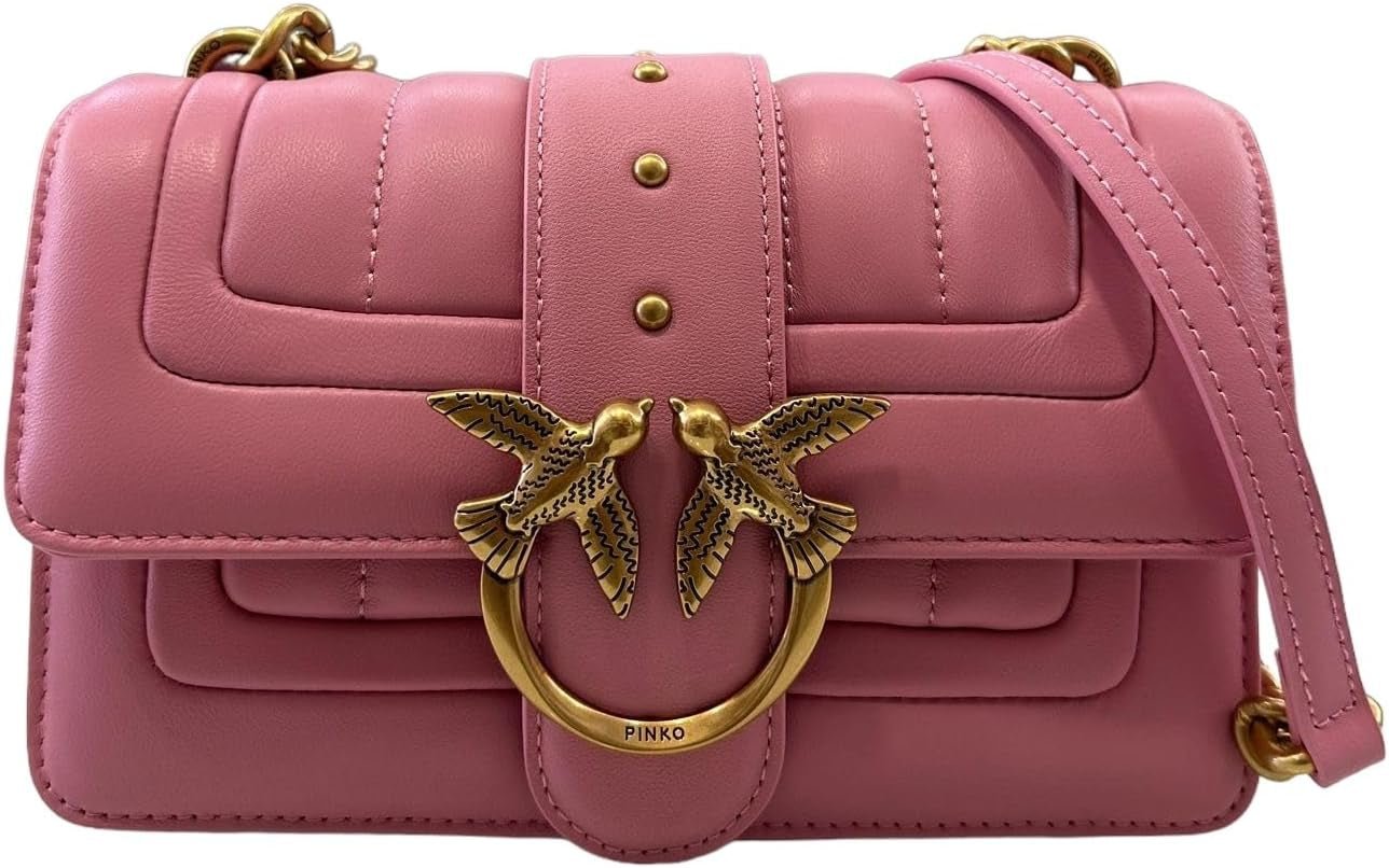 Pinko Ladies Love One Mini Cl Single Side Sheep Nappa Line Quilt Bag Borse Donna Naty Shop P31Q_Marine oro antico