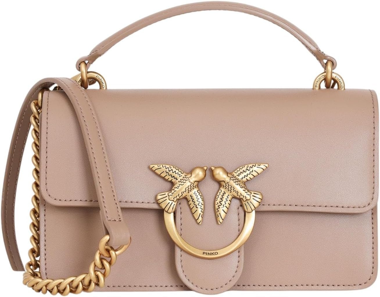 Pinko Ladies Love One Mini Borsa Leggera In Vitello Seta Donna Borse Naty Shop D01Q_Biscuit Ginger Antique Gold