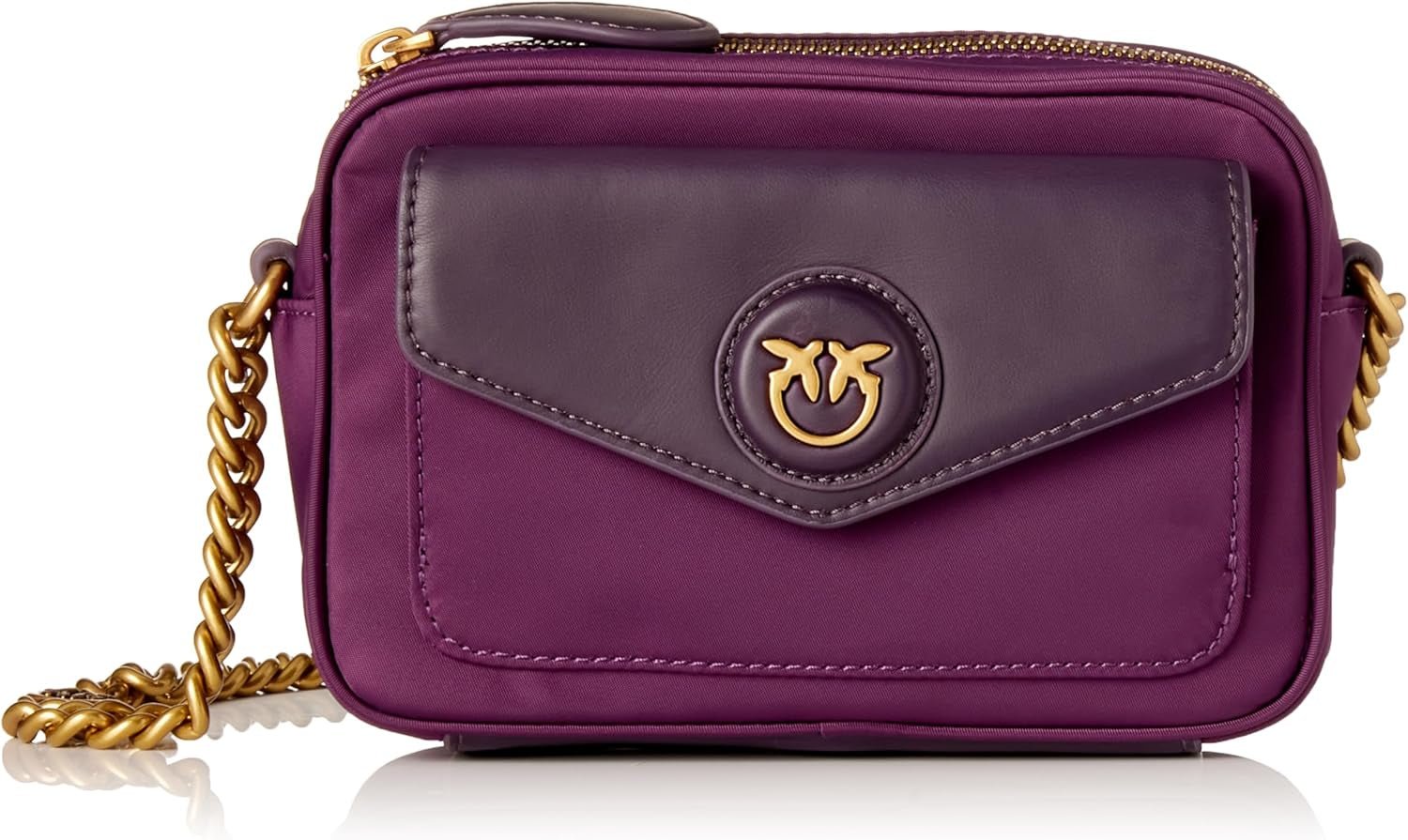 Pinko Nyllo Gate Camera CASE Recycled NYLO Borse Donna Naty Shop W84Q_Violet Uva-Antique Gold