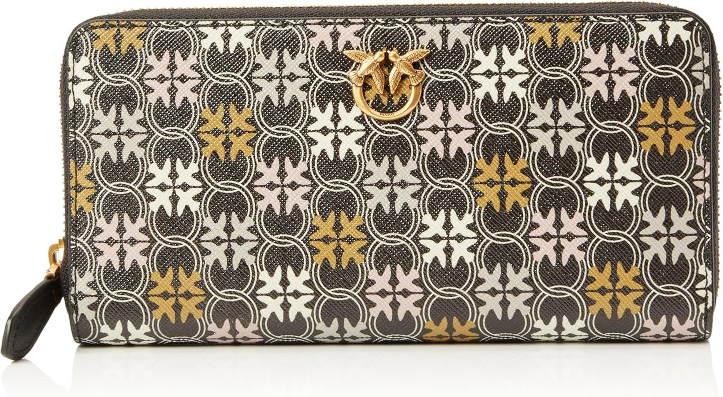 Pinko Ryder Portafoglio da donna con cerniera in pelle con stampa logo Accessori da viaggio, Zm7q_Black/Marrone/Bianco.Antique Go Wallet Donna Naty Shop Titolo predefinito