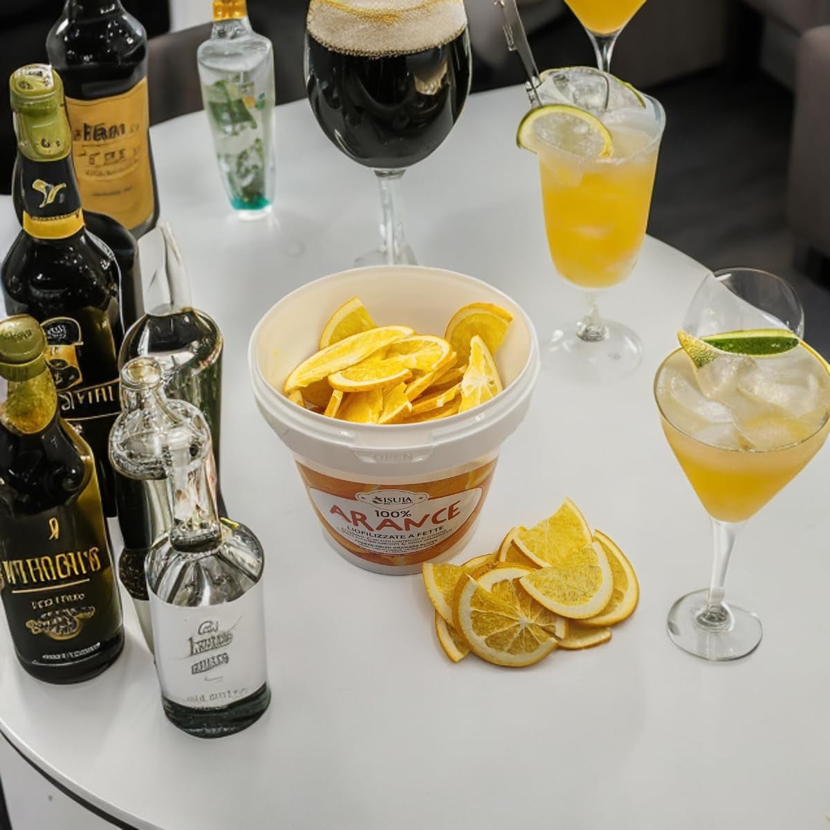 Arance fresche liofilizzate a mezze fette - arance disidratate a freddo per cocktail professionali frutta fresca liofilizzata frutta secca per cocktail - confezione da 1 litro ca. 70 prodotti disidratati Naty Shop