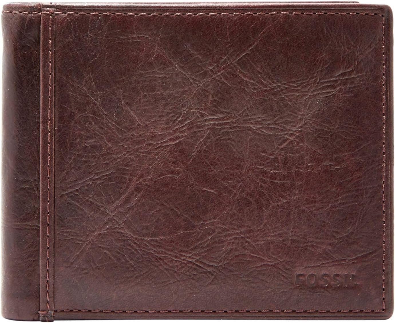 Portafoglio bifold da uomo in pelle Ingram Fossil 11,43 cm di lunghezza x 1,905 cm di larghezza x 8,89 cm di altezza Portafoglio da uomo Naty Shop Marrone