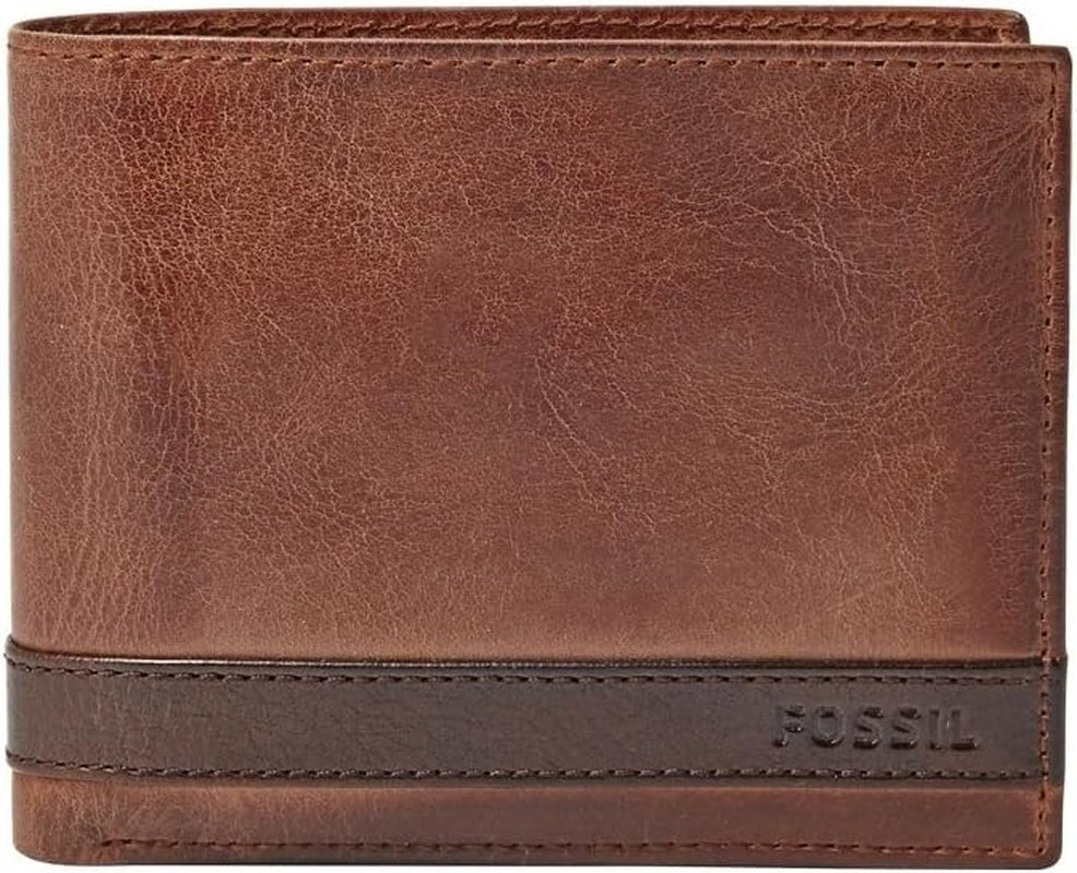Portafoglio bifold da uomo in pelle Fossil Quinn 11,43 cm L x 2,54 cm L x 9,525 cm A Portafoglio da uomo Naty Shop Marrone