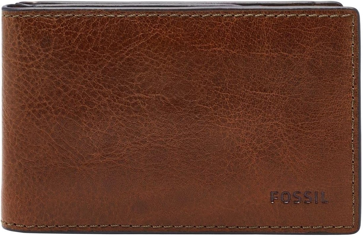 Portafoglio bifold da uomo in pelle Fossil Andrew 11,5 cm di lunghezza x 1,9 cm di larghezza x 7,7 cm di altezza Portafoglio da uomo Naty Shop Marrone