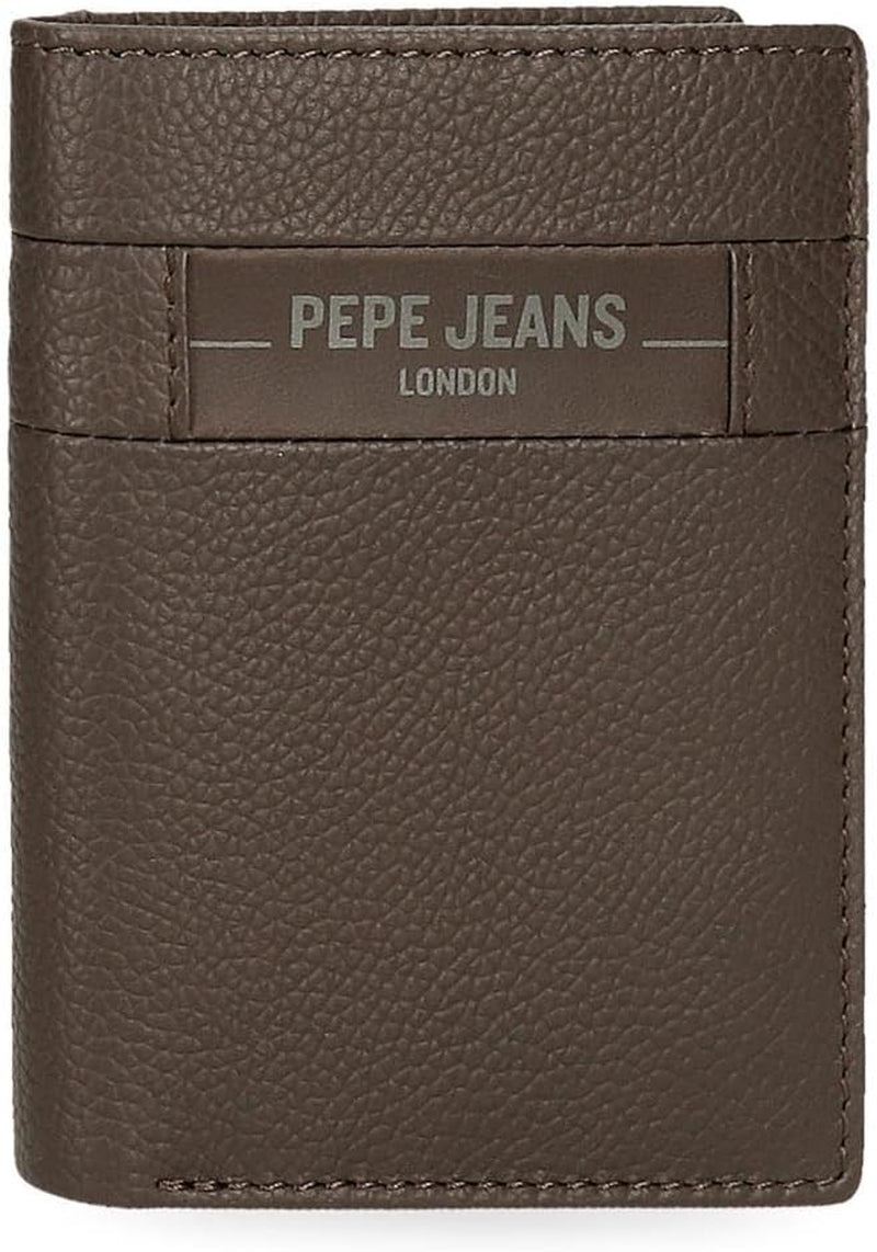 Pepe Jeans Checkbox Nero Marrone Blu Grigio Portafogli e portamonete in pelle di vacchetta Naty Shop Portafoglio da uomo Portafoglio verticale marrone