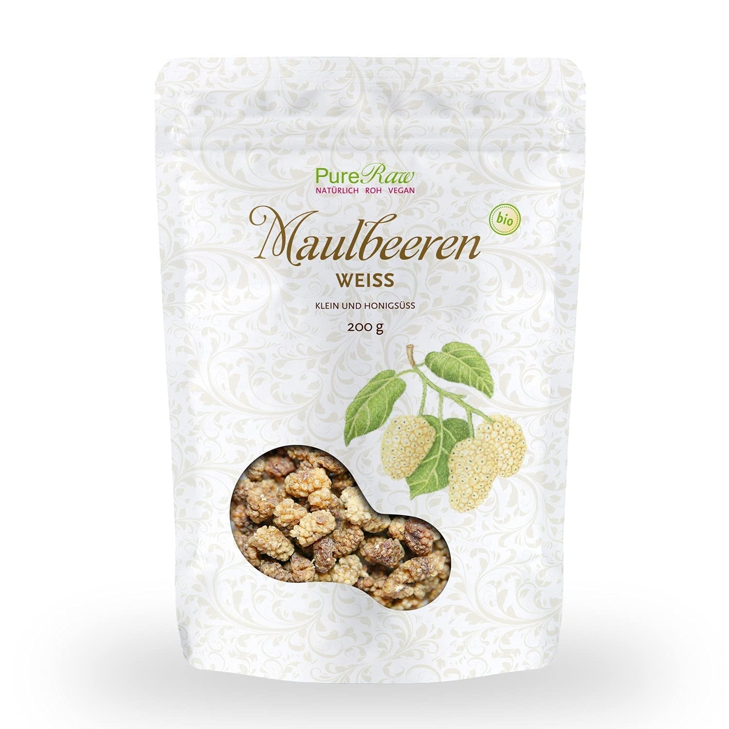 Gelsi bianchi essiccati premium biologici (crudi vegani) Morus Alba Mulberry Fruit - Frutta secca senza zuccheri aggiunti dalla Turchia - Frutta secca di gelsi bianchi crudi biologici | PureRaw 200g Prodotti disidratati Naty Shop 200G (1 confezione) More