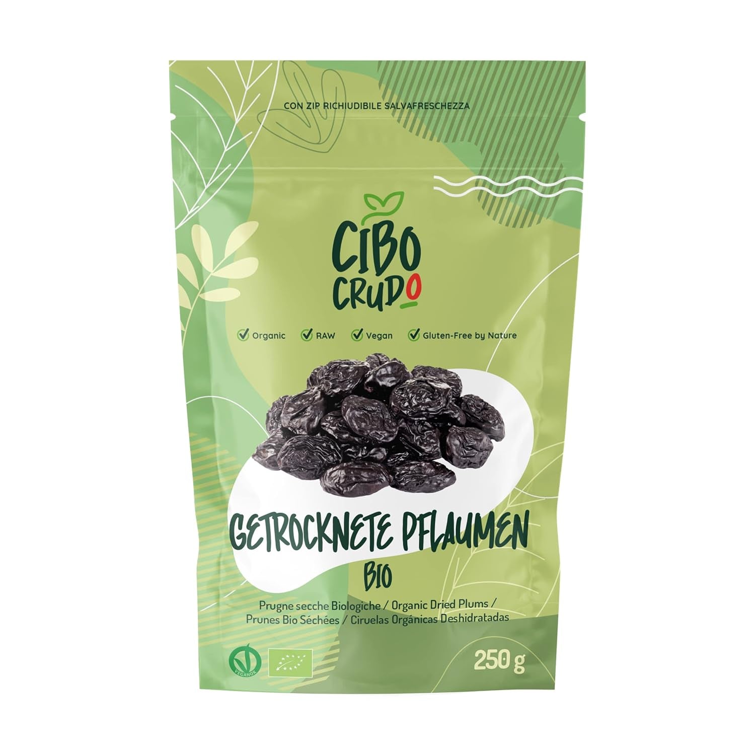 Prugne bio secche e senza semi - 500g. Prugne crude non solforate, senza zuccheri aggiunti o additivi. Prugne ecologiche come frutta secca aromatica. Prugne senza nocciolo. Naty Shop prodotti disidratati 250 G (1 confezione)