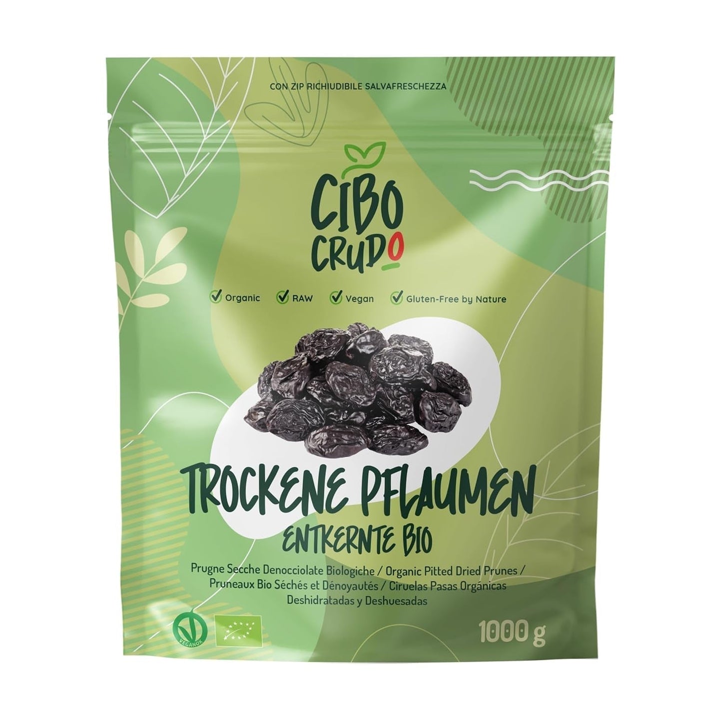 Prugne bio secche e senza semi - 500g. Prugne crude non solforate, senza zuccheri aggiunti o additivi. Prugne ecologiche come frutta secca aromatica. Prugne senza nocciolo. Naty Shop prodotti disidratati 1 kg (1 confezione)