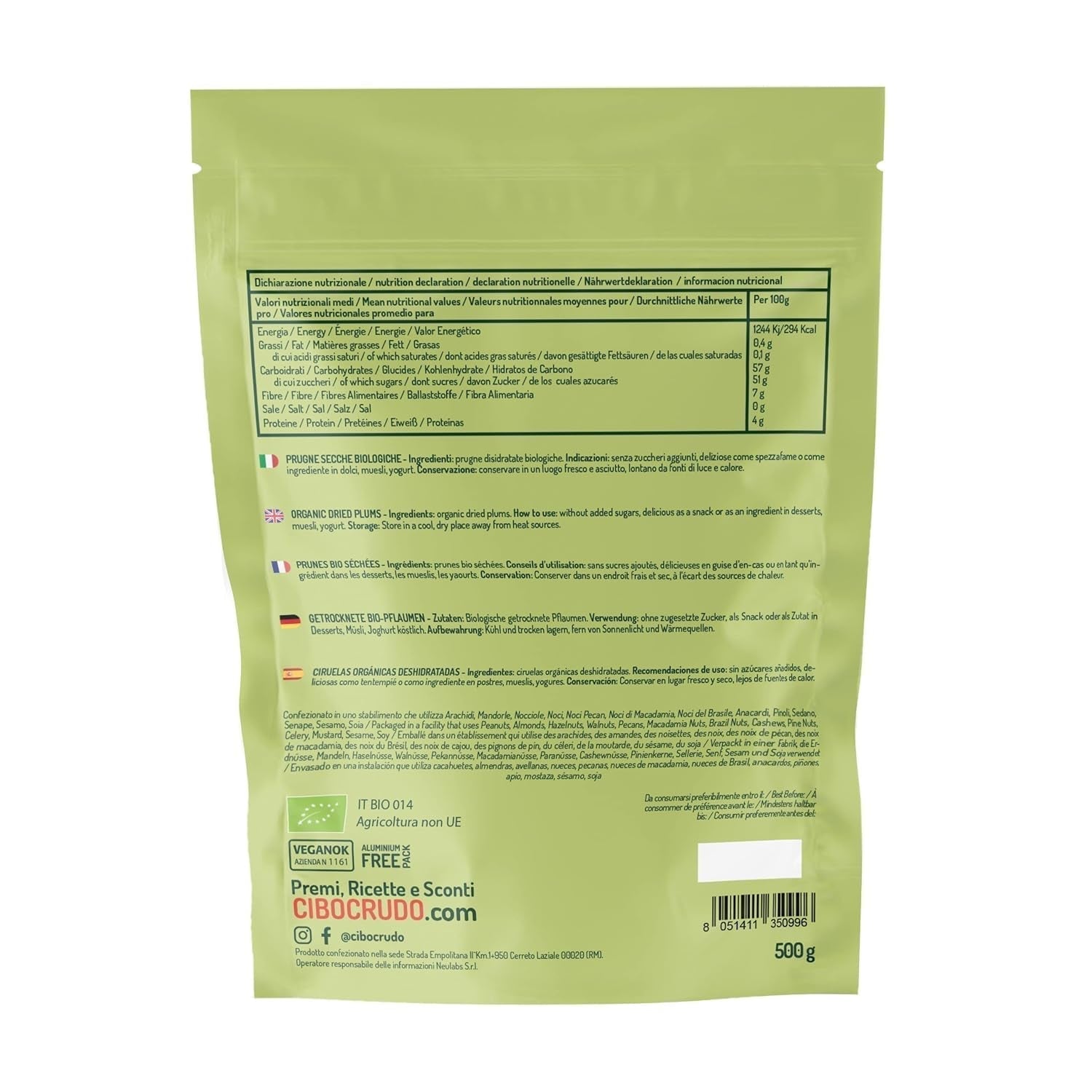 Prugne bio secche e senza semi - 500g. Prugne crude non solforate, senza zuccheri aggiunti o additivi. Prugne ecologiche come frutta secca aromatica. Prugne senza nocciolo. Prodotti disidratati Naty Shop