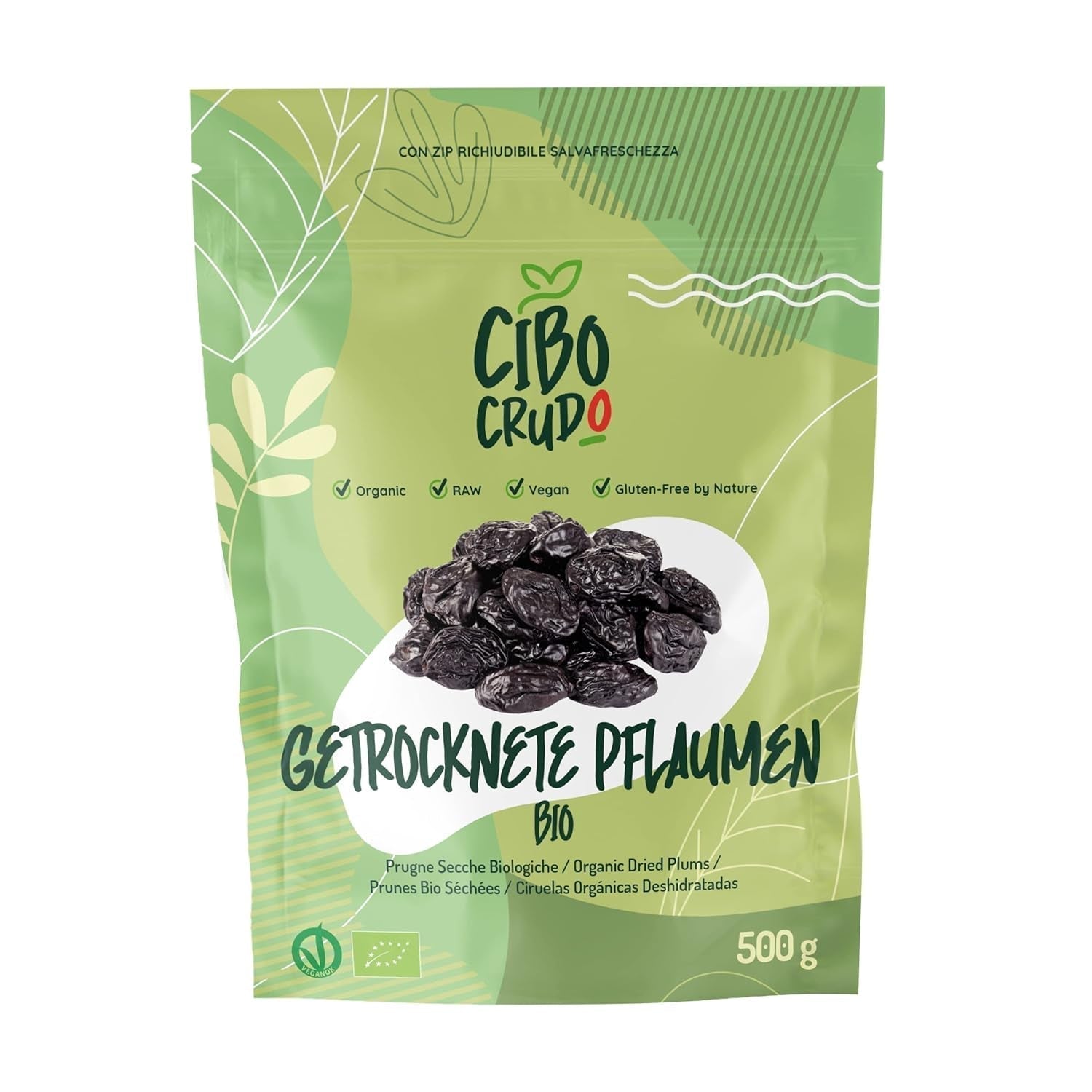 Prugne bio secche e senza semi - 500g. Prugne crude non solforate, senza zuccheri aggiunti o additivi. Prugne ecologiche come frutta secca aromatica. Prugne senza nocciolo. Naty Shop prodotti disidratati 500 G (1 confezione)
