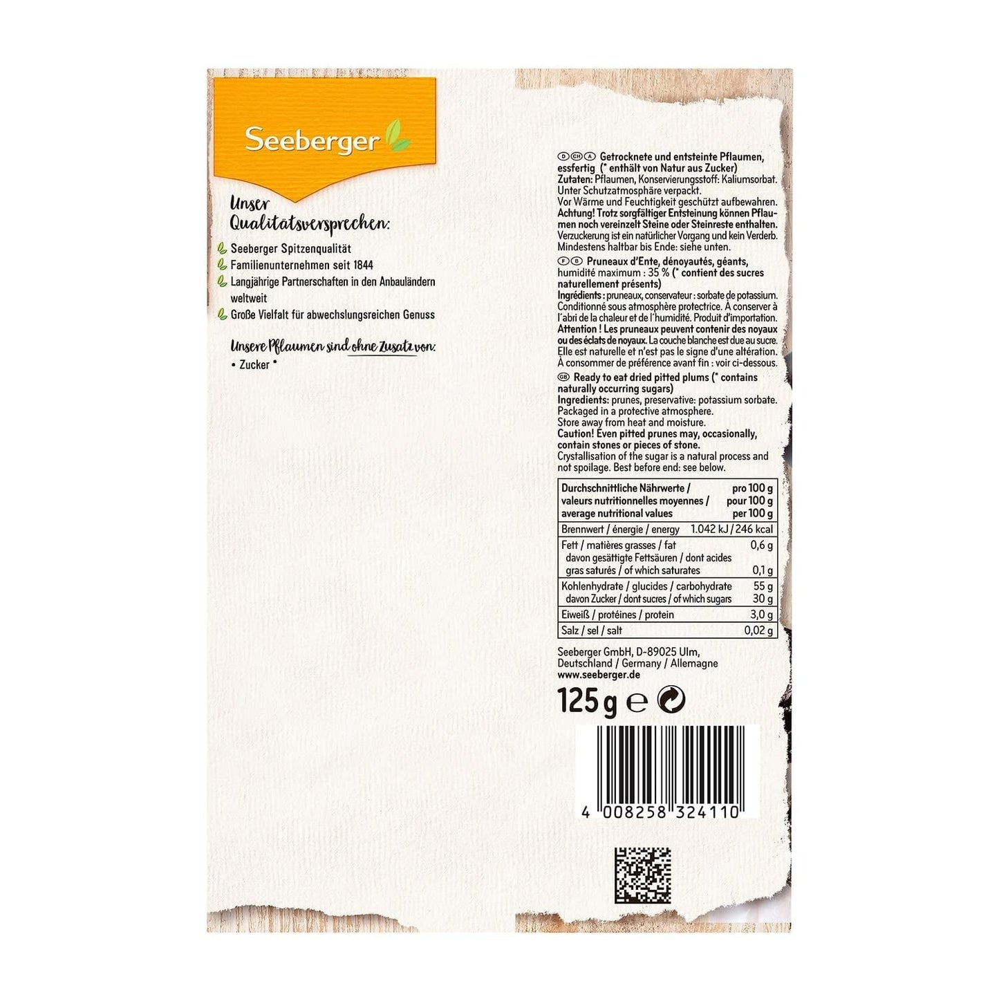 Prugne Seeberger denocciolate, 125 g di prodotti disidratati Naty Shop