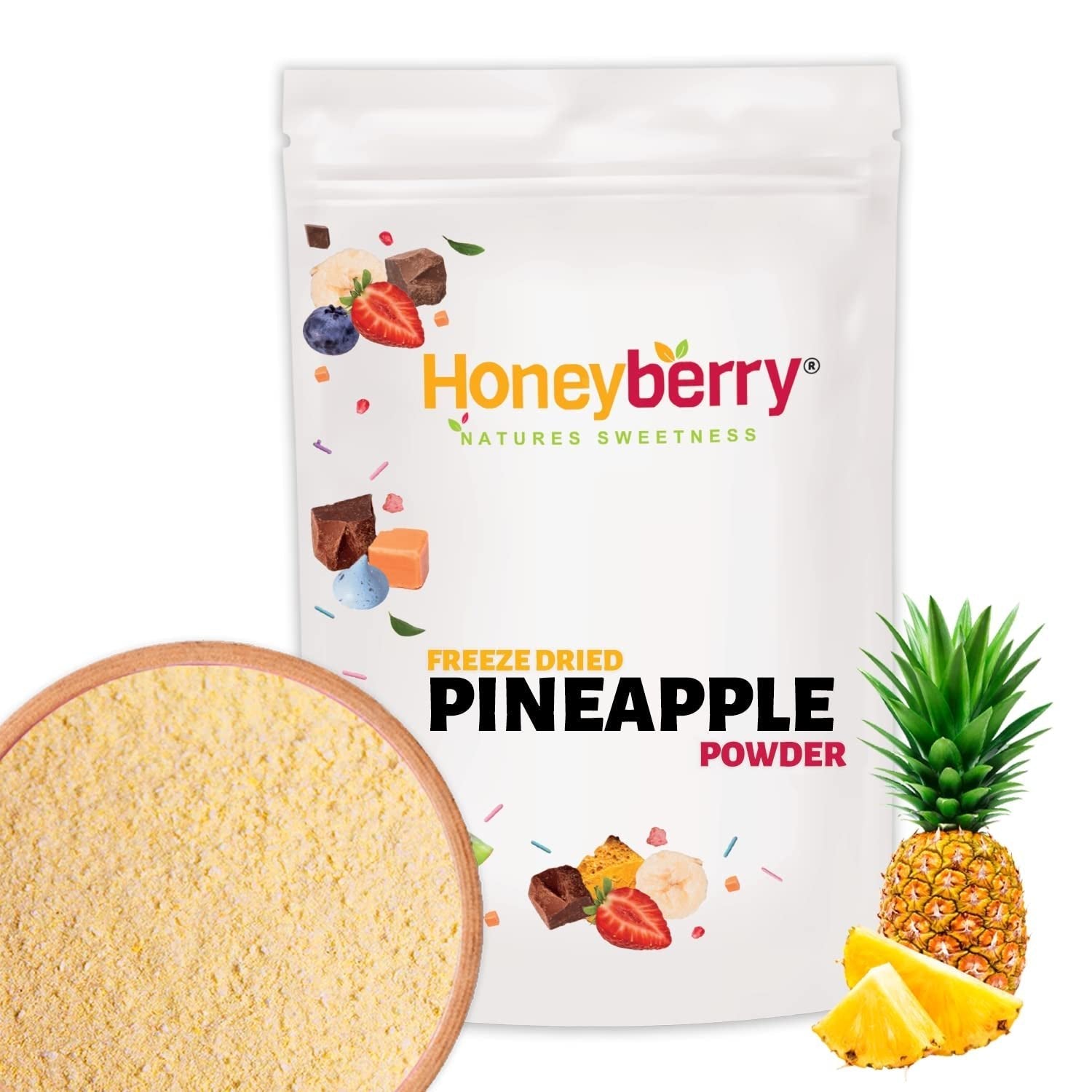 Ananas liofilizzato in polvere 100g - Frutta liofilizzata in polvere - Ananas liofilizzato in polvere per frullati, yogurt e prodotti da forno - Ananas in polvere 100% naturale senza additivi Prodotti disidratati Naty Shop 100G