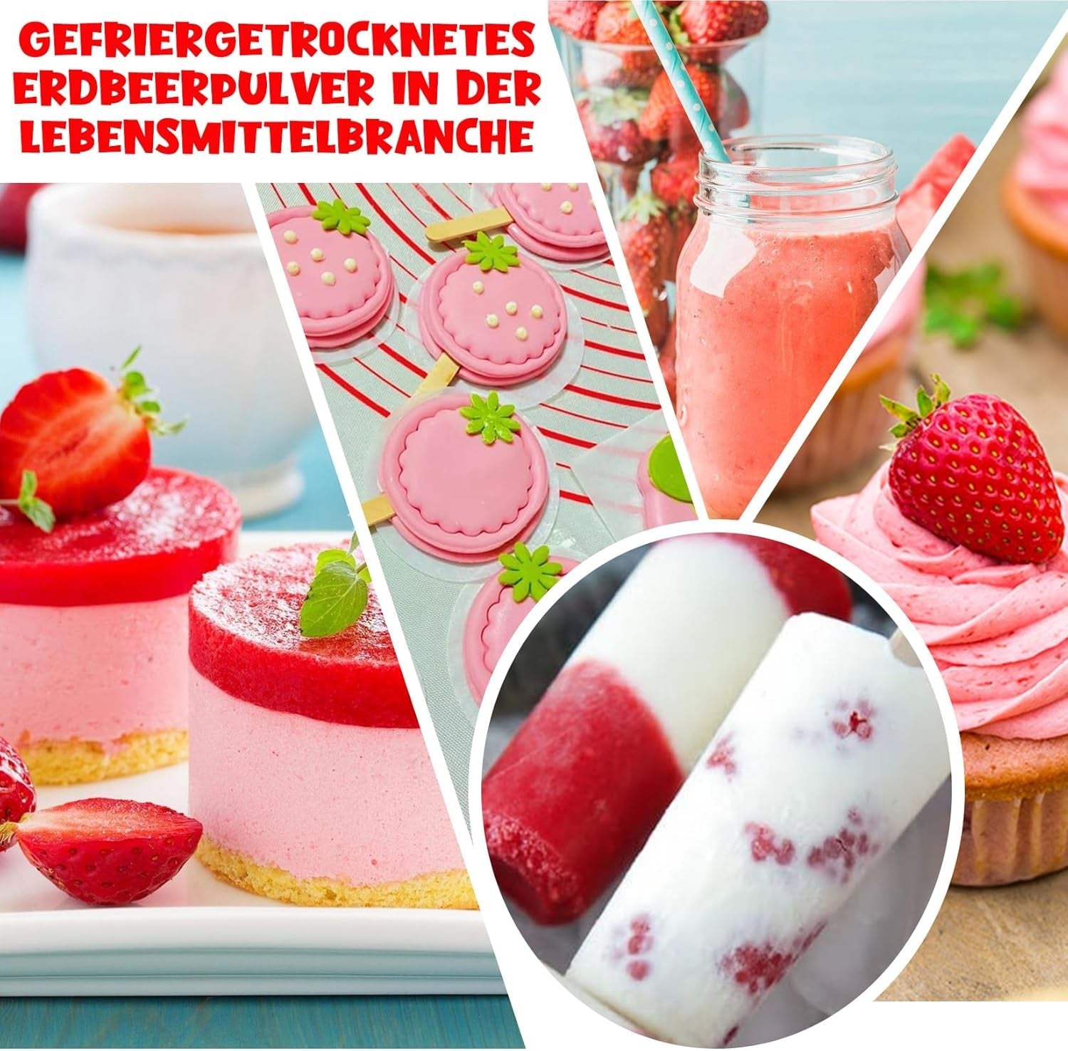 Fragole in polvere 120g - Fragole 100% naturali liofilizzate, senza additivi Facile da miscelare Fragole liofilizzate nutrienti per gelati, torte, frullati, bevande, aromi in polvere Prodotti disidratati Naty Shop