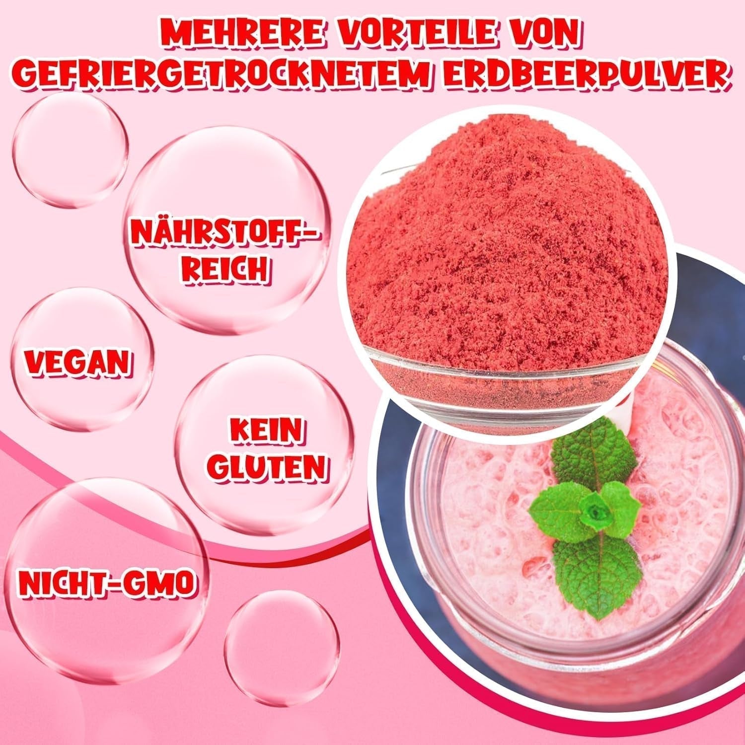 Fragole in polvere 120g - Fragole 100% naturali liofilizzate, senza additivi Facile da miscelare Fragole liofilizzate nutrienti per gelati, torte, frullati, bevande, aromi in polvere Prodotti disidratati Naty Shop