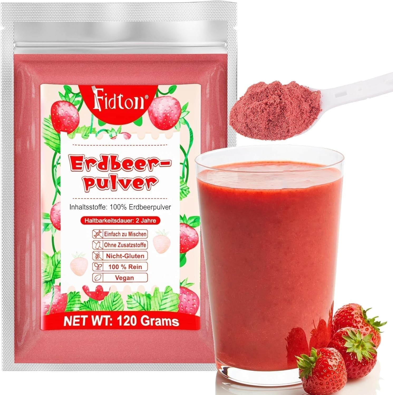 Fragole in polvere 120g - Fragole 100% naturali liofilizzate, senza additivi Facile da miscelare Fragole liofilizzate nutrienti per gelati, torte, frullati, bevande, aromi in polvere Prodotti disidratati Naty Shop 120G Fragole