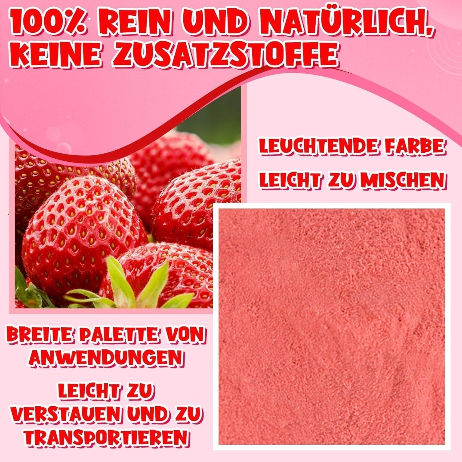 Fragole in polvere 120g - Fragole 100% naturali liofilizzate, senza additivi Facile da miscelare Fragole liofilizzate nutrienti per gelati, torte, frullati, bevande, aromi in polvere Prodotti disidratati Naty Shop